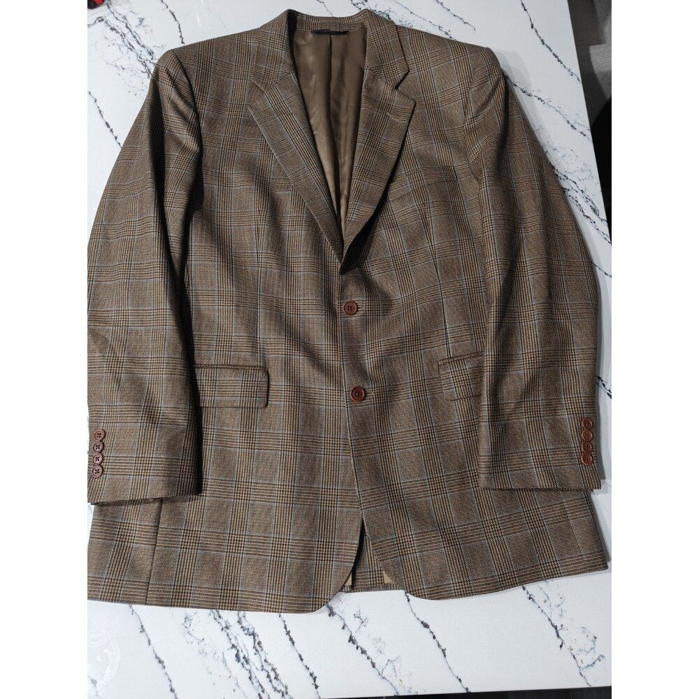 Vtg Y2k Brooks Brothers 346  Blazer Plaid Wool Sport Coat Jacket 44 L USA Brown